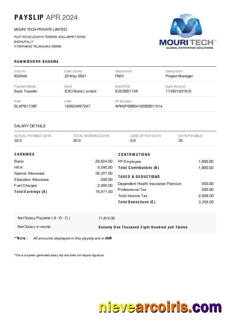 MOURI Tech payslip